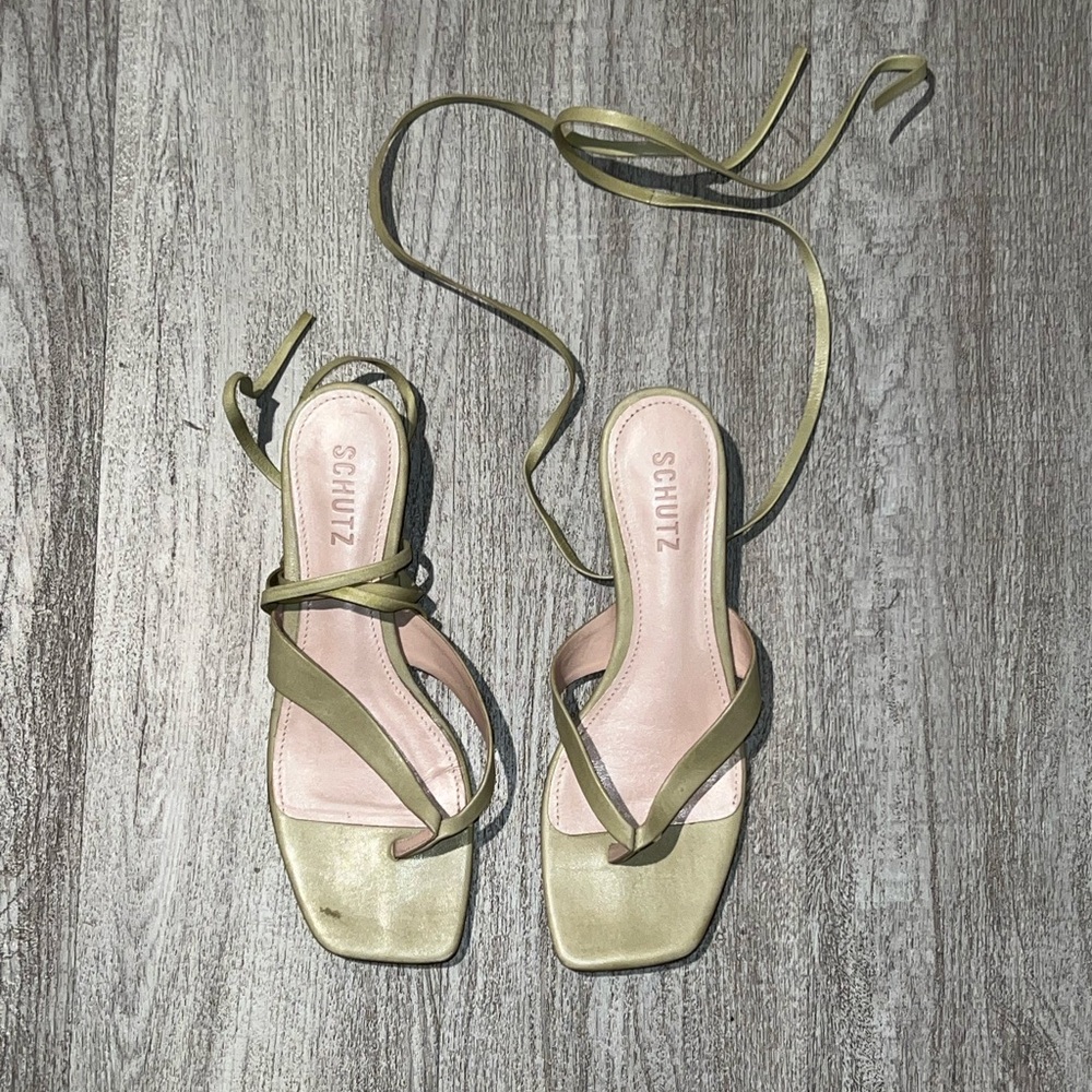 SCHUTZ Avocado Green leather Micro heel sandals